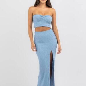 MooLooLa Blue Bandeau Top and Maxi Skirt with slit Set